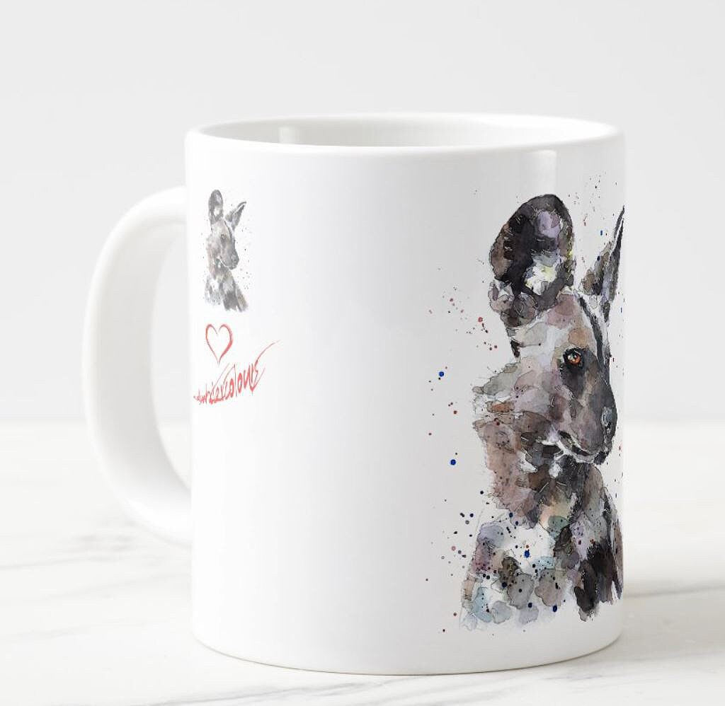 African Wild Dog Ceramic Mug 15oz | Dog Lover Gift | Edswatercolours
