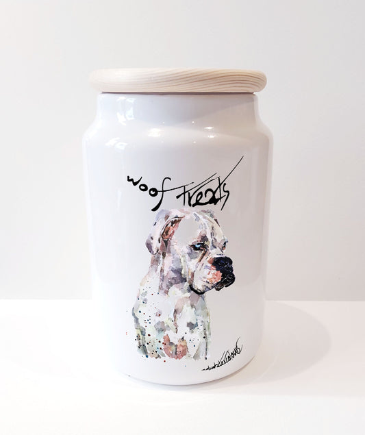 White German Boxer Ceramic Treats Jar | Dog Treat Canister | Edswatercolours
