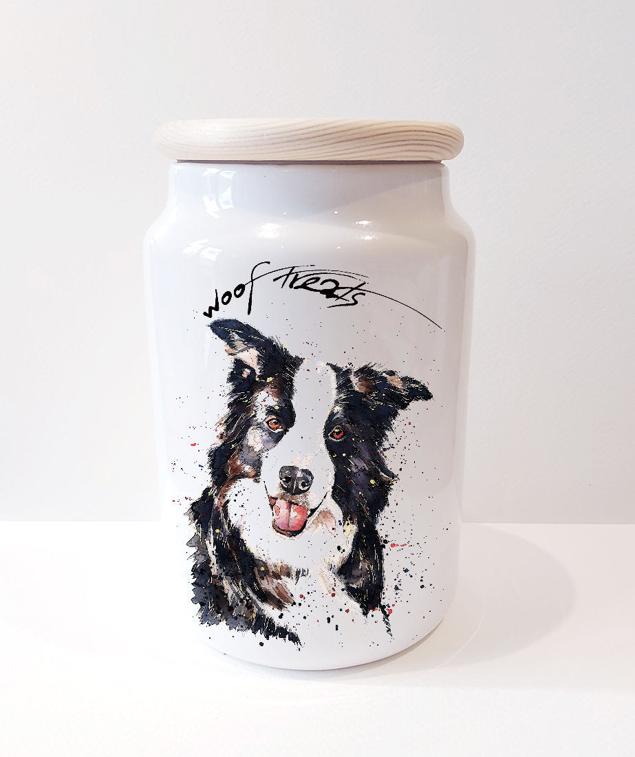 Border Collie Ceramic Treats Jar | Dog Treat Canister | Edswatercolours