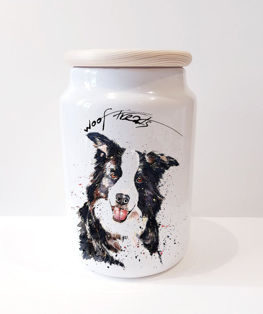 Border Collie Ceramic Treats Jar | Dog Treat Canister | Edswatercolours
