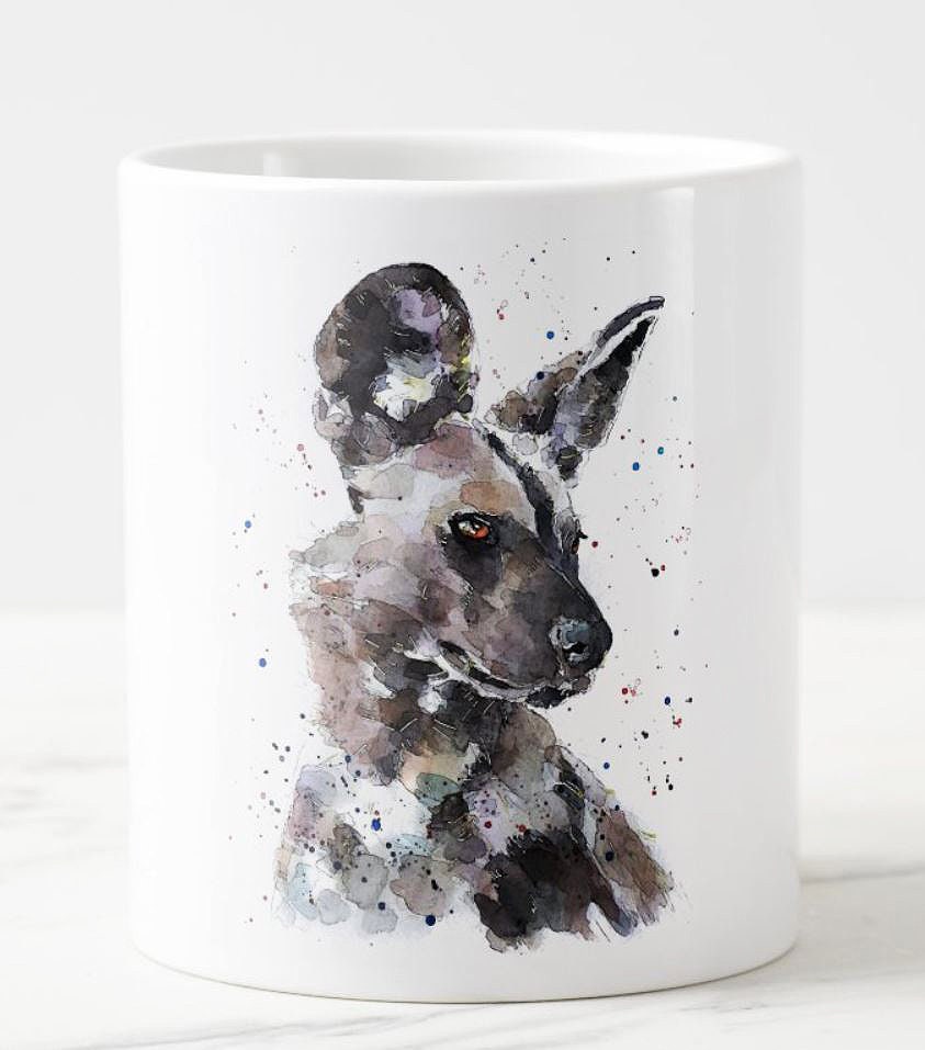 African Wild Dog Ceramic Mug 15oz | Dog Lover Gift | Edswatercolours