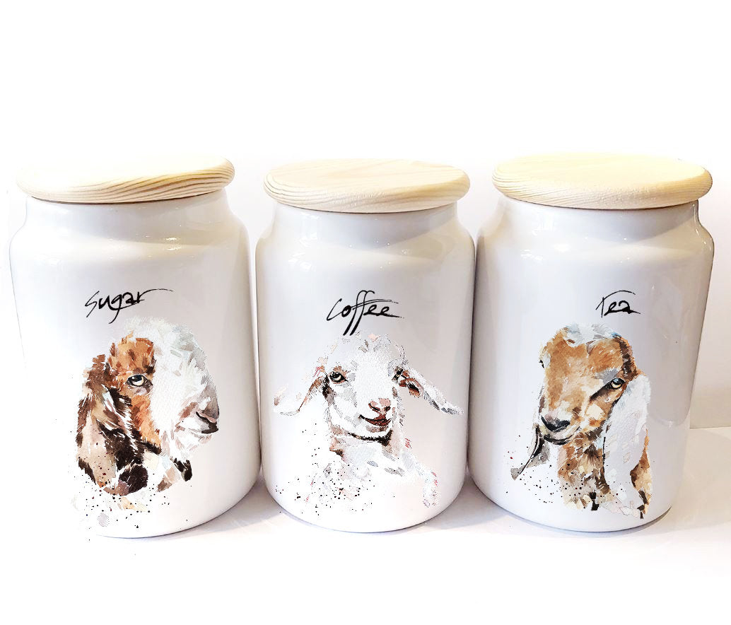 Three Kings Goat Ceramic Storage Jars Gift Set (Set of 3) | Tea Coffee Sugar Canisters | Edswatercolours
