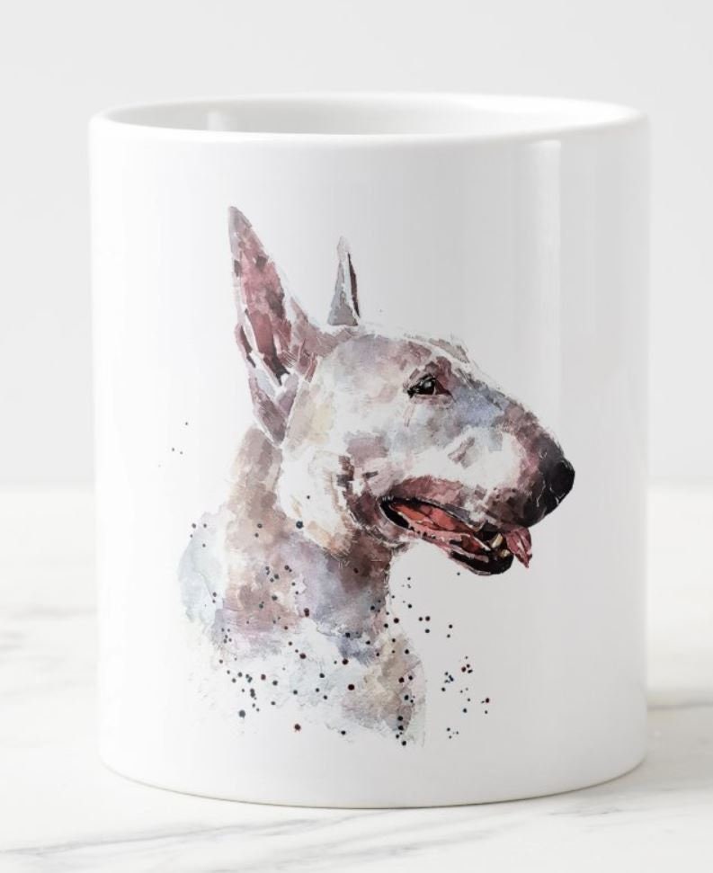 White Bull Terrier Ceramic Mug 15oz | Dog Lover Gift | Edswatercolours