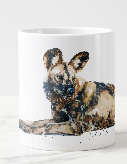 African Wild Dog Version II Ceramic Mug 15oz | Dog Lover Gift | Edswatercolours