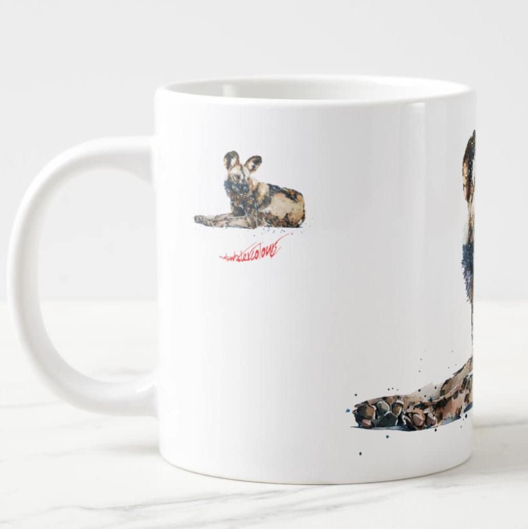 African Wild Dog Version II Ceramic Mug 15oz | Dog Lover Gift | Edswatercolours