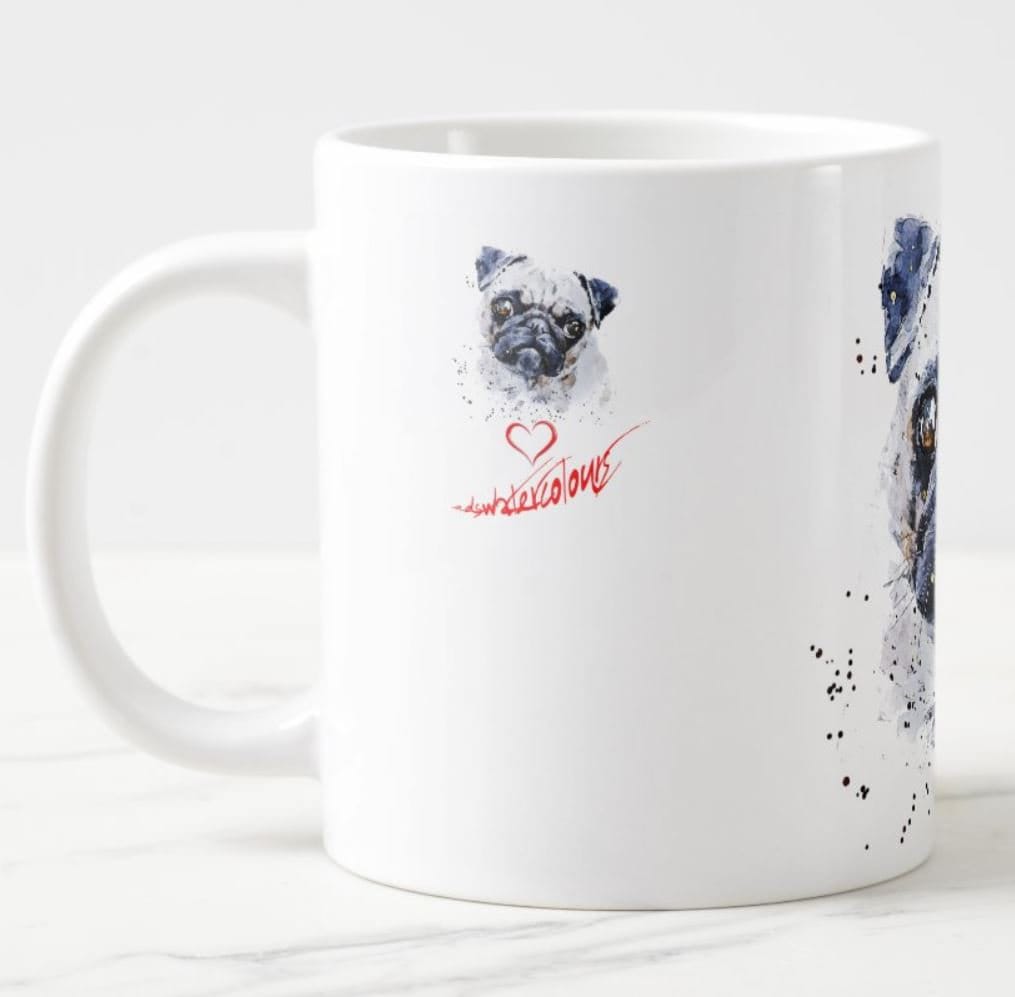 Pug Ceramic Mug 15oz | Dog Lover Gift | Edswatercolours