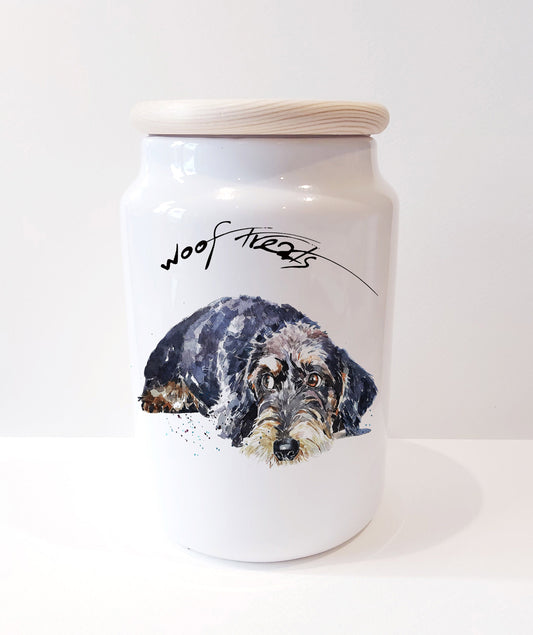 Wirehaired Dachshund Ceramic Treats Jar (Assorted) | Dog Treat Canister | Edswatercolours