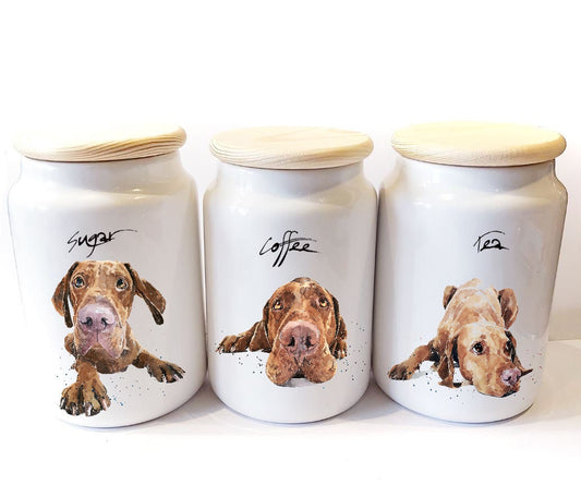 Vizsla Ceramic Storage Jars Gift Set (Set of 3) | Tea Coffee Sugar Canisters | Edswatercolours
