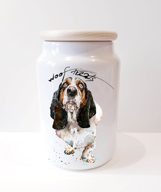 Basset Hound II Ceramic Treats Jar | Dog Treat Canister | Edswatercolours