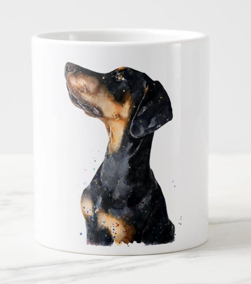 Doberman Ceramic Mug 15oz | Dog Lover Gift | Edswatercolours