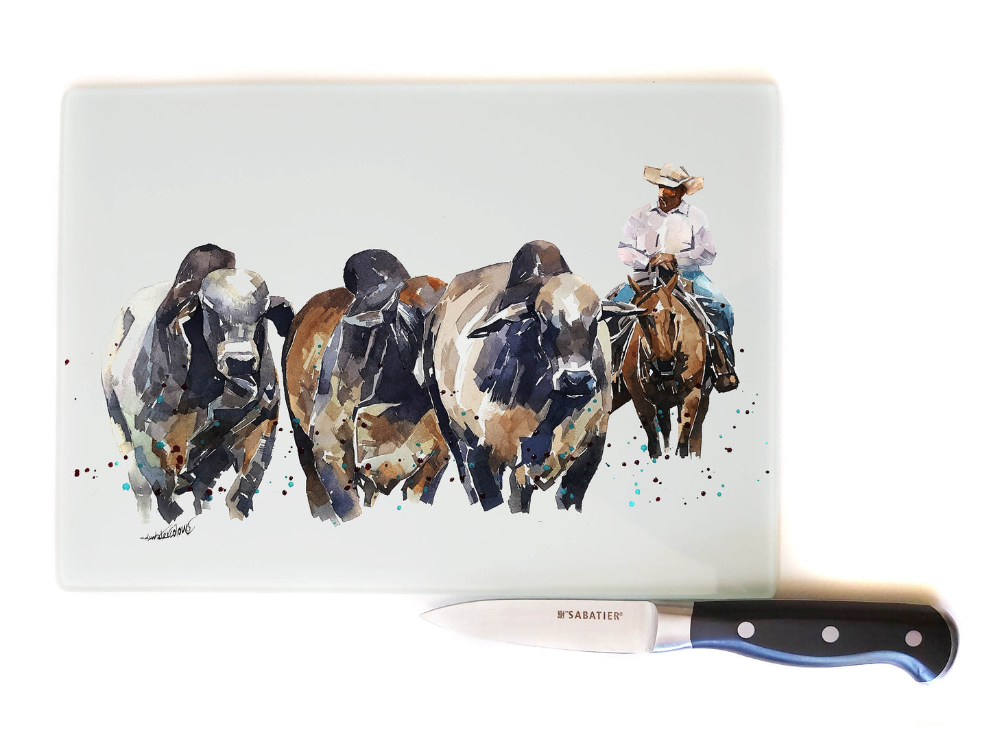 Brahman Bulls Chopping Board | Animal Gift | EdsWatercolours