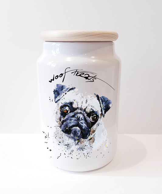 Pug II Ceramic Treats Jar | Dog Treat Canister | Edswatercolours