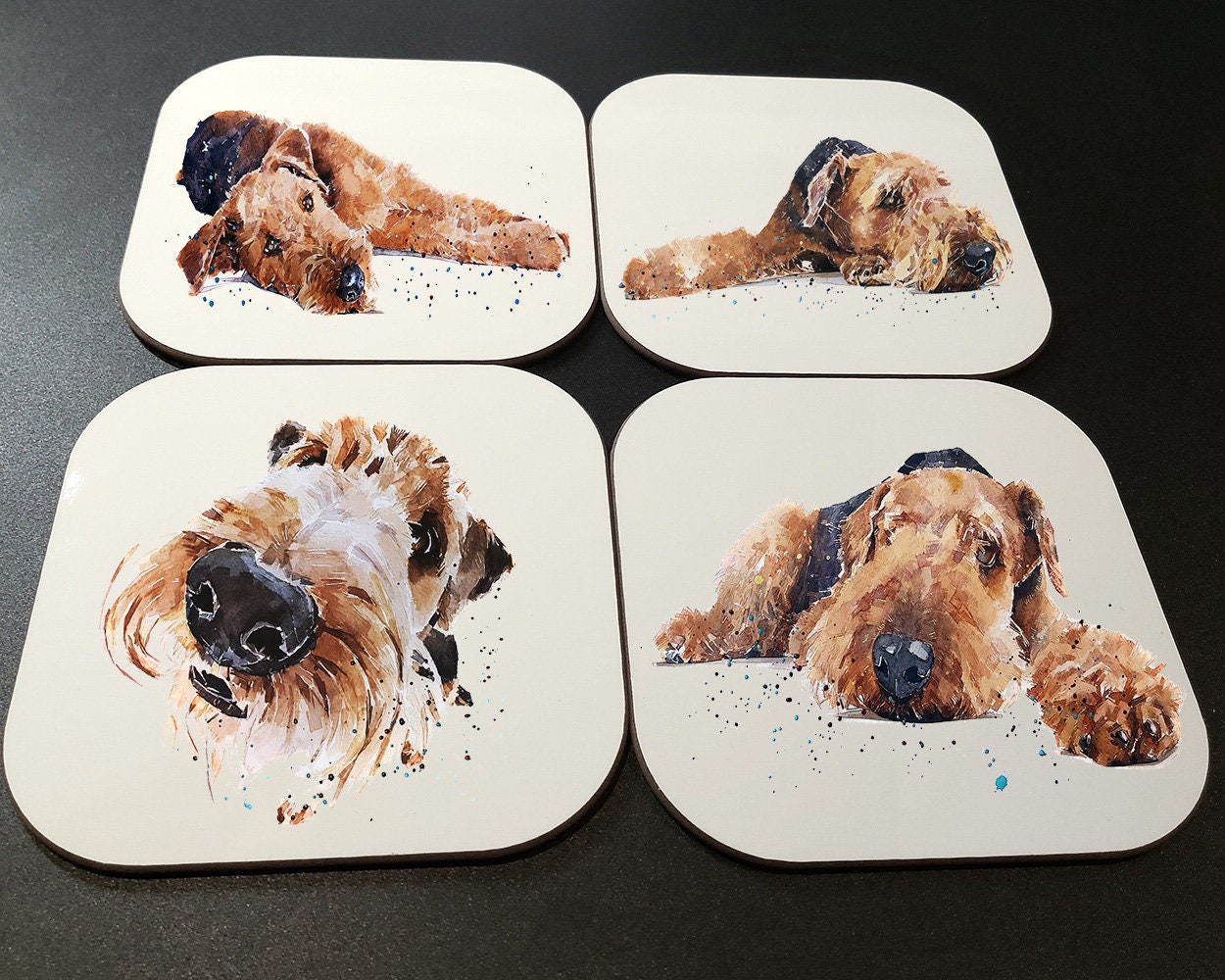 Airedale Terrier Cork Backed Coasters (Set of 4) | Dog Gift | Edswatercolours