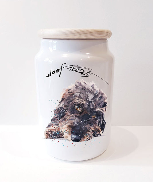 Wirehaired Dachshund Reclined Ceramic Treats Jar | Dog Treat Canister | Edswatercolours