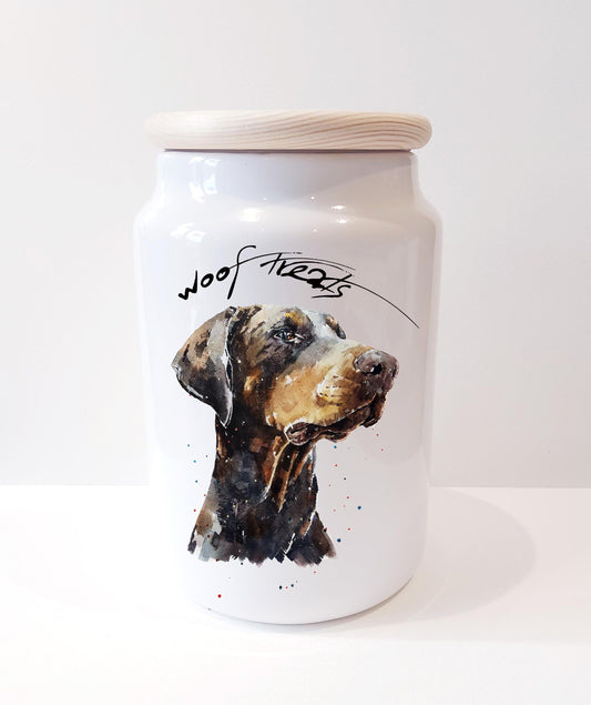 Brown Doberman Ceramic Treats Jar | Dog Treat Canister | Edswatercolours