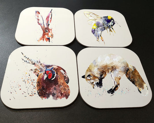 British Wildlife Cork Backed Coasters (Set of 4) | Wildlife Gift | Edswatercolours