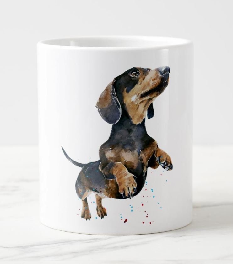 Jumping Dachshund Ceramic Mug 15oz | Dog Lover Gift | Edswatercolours