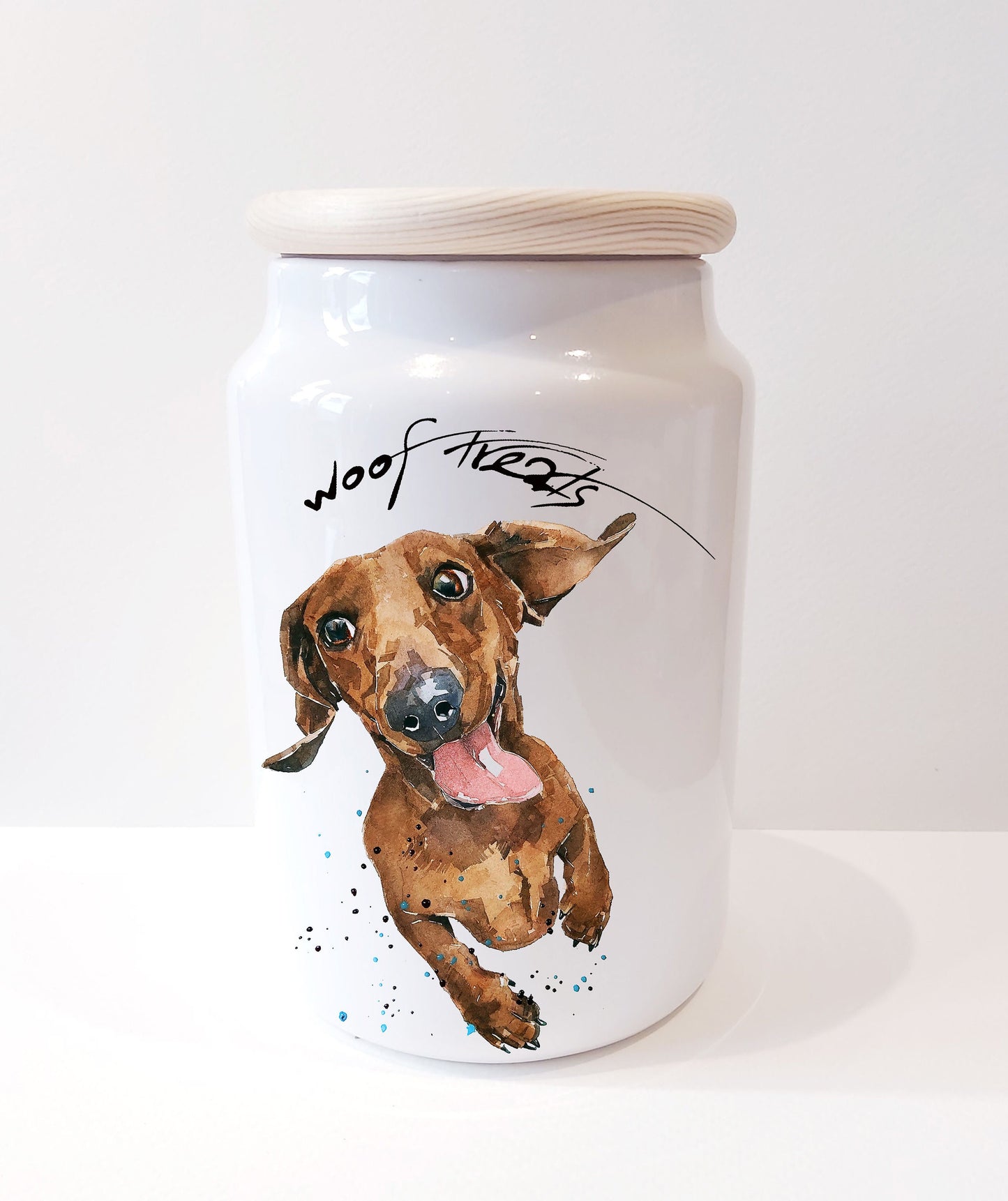 Flying Dachshund Ceramic Treats Jar | Dog Treat Canister | Edswatercolours