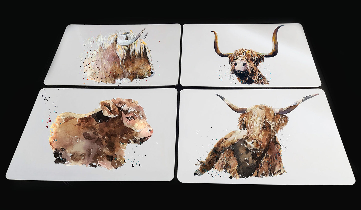 Highland Cow Cork Backed Placemats (Set of 4) | Animal Gift | Edswatercolours