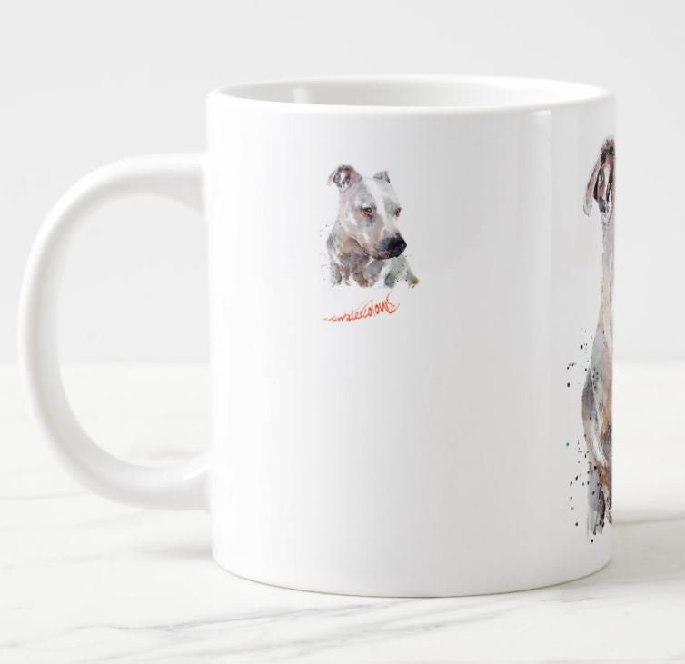 White Staffordshire Terrier Ceramic Mug 15oz | Dog Lover Gift | Edswatercolours