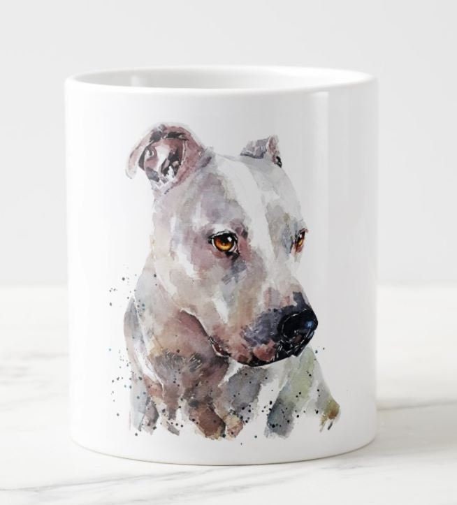 White Staffordshire Terrier Ceramic Mug 15oz | Dog Lover Gift | Edswatercolours