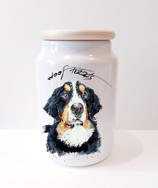 Bernese Mountain Dog Ceramic Treats Jar | Dog Treat Canister | Edswatercolours