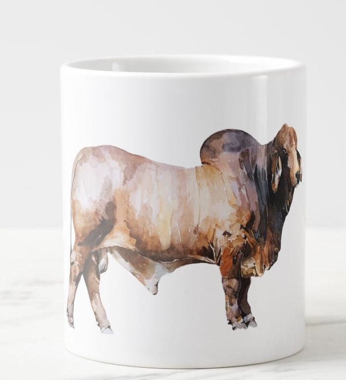 Brahman Bull Ceramic Mug 15oz | Cow Lover Gift | Edswatercolours