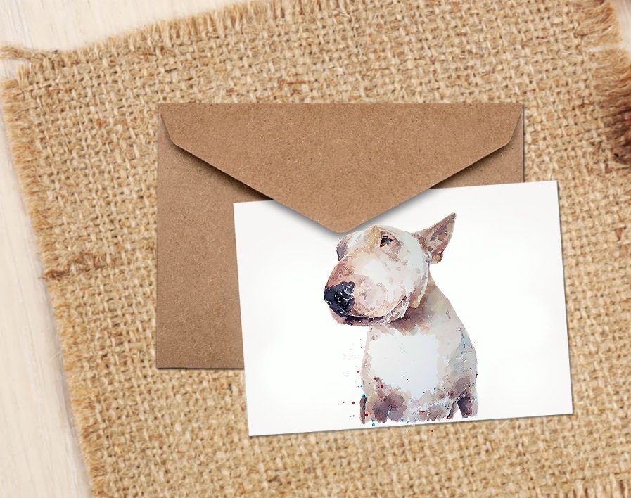 English Bull Terrier Art Greeting Card by Eddie Kagimu (4x6 Blank)