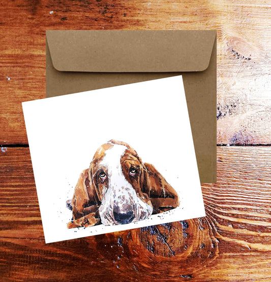 Basset Hound Greeting Card, Dog Art Note Card by Eddie Kagimu