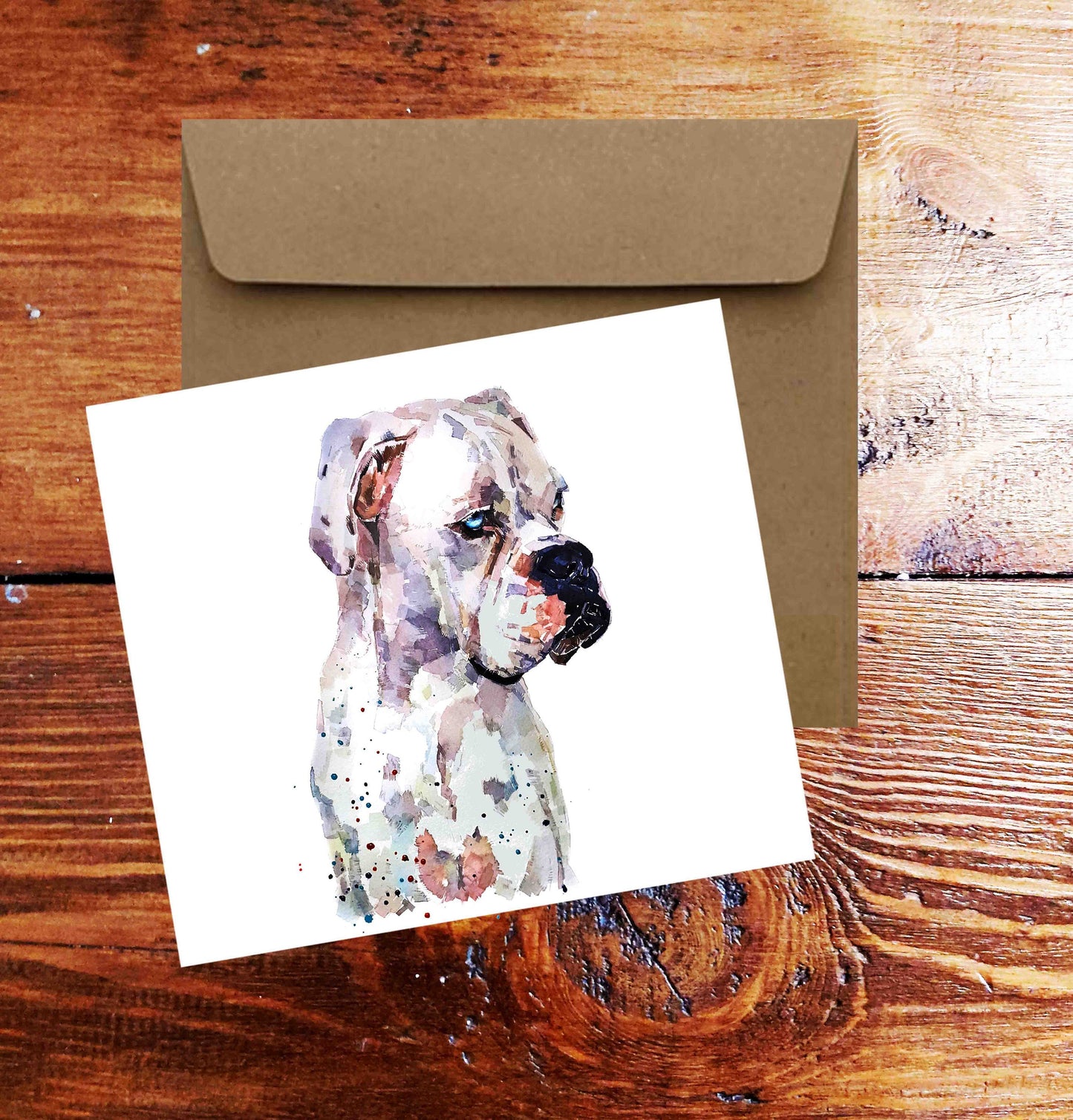 White German Boxer Dog Greeting Card | Dog Lover Gift | Edswatercolours