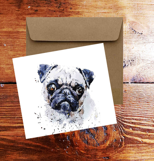 Pug Greeting Card | Dog Lover Gift | Edswatercolours