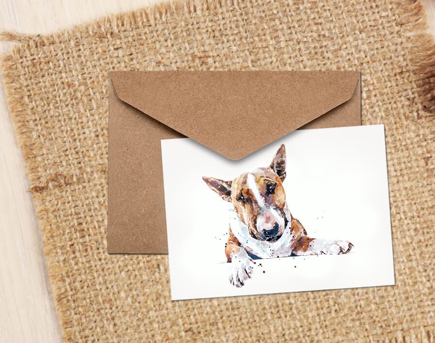English Bull Terrier Greeting Card | Dog Lover Gift | Edswatercolours
