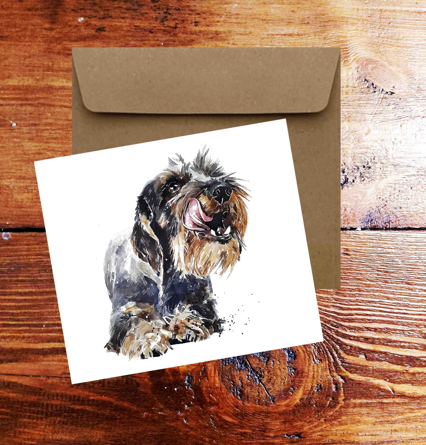 Wirehaired Dachshund Greeting Card, Doxie Dog Art (4x6 Blank)