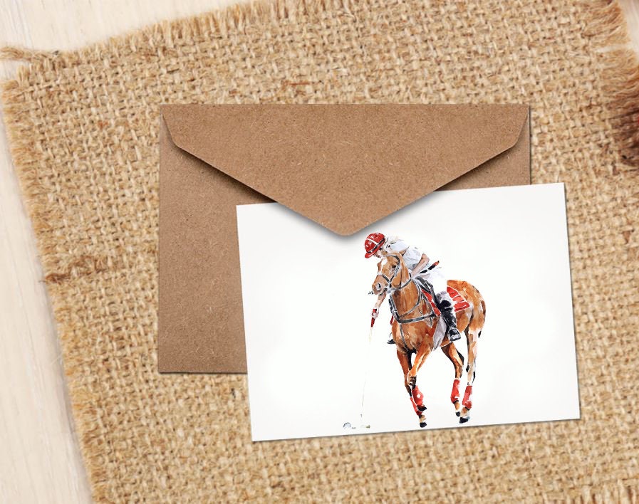 Polo Rider Greeting Card | Equestrian Gift | Edswatercolours
