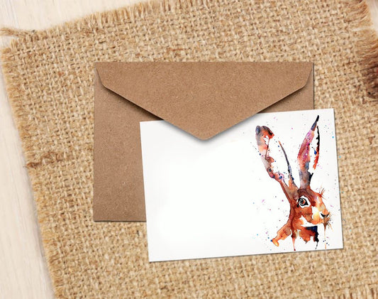 All Ears Hare Greeting Card | Wildlife Gift | Edswatercolours