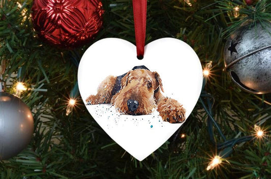 Airedale Terrier II Heart Christmas Ornament | Dog Lover Gift | Edswatercolours