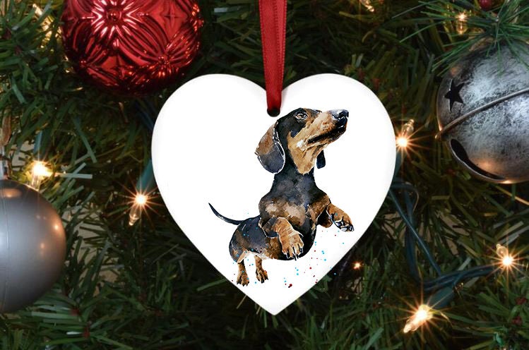 Black and Tan Dachshund Heart Christmas Ornament | Dog Lover Gift | Edswatercolours