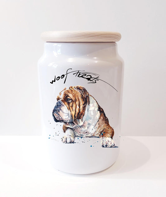 English Bulldog Ceramic Treats Jar | Dog Treat Canister | Edswatercolours