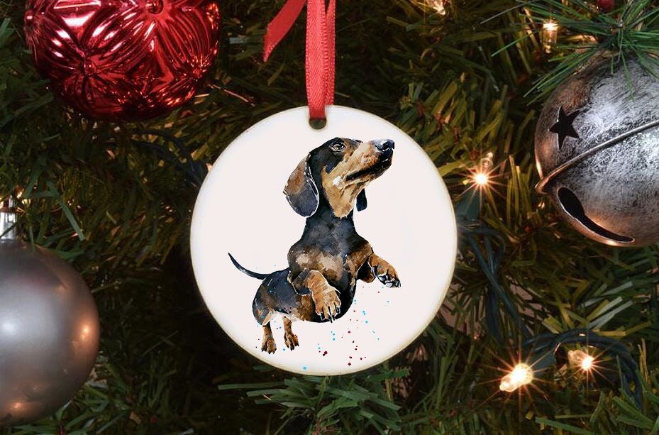 Black and Tan Dachshund Christmas Ornament | Dog Lover Gift | Edswatercolours