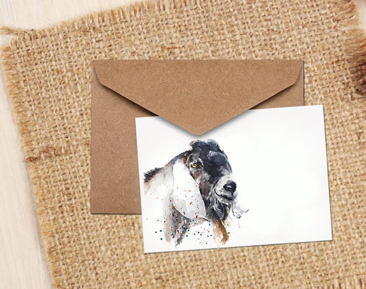Nubian Goat V Greeting Card | Country Animal Gift | Edswatercolours