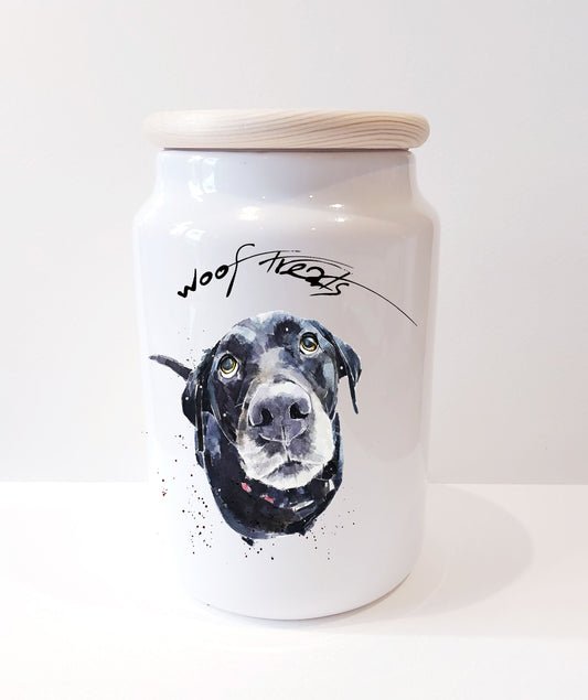 Black Labrador Ceramic Treats Jar | Dog Treat Canister | Edswatercolours