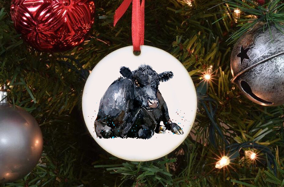 Aberdeen Angus Christmas Ornament | Country Animal Gift | Edswatercolours