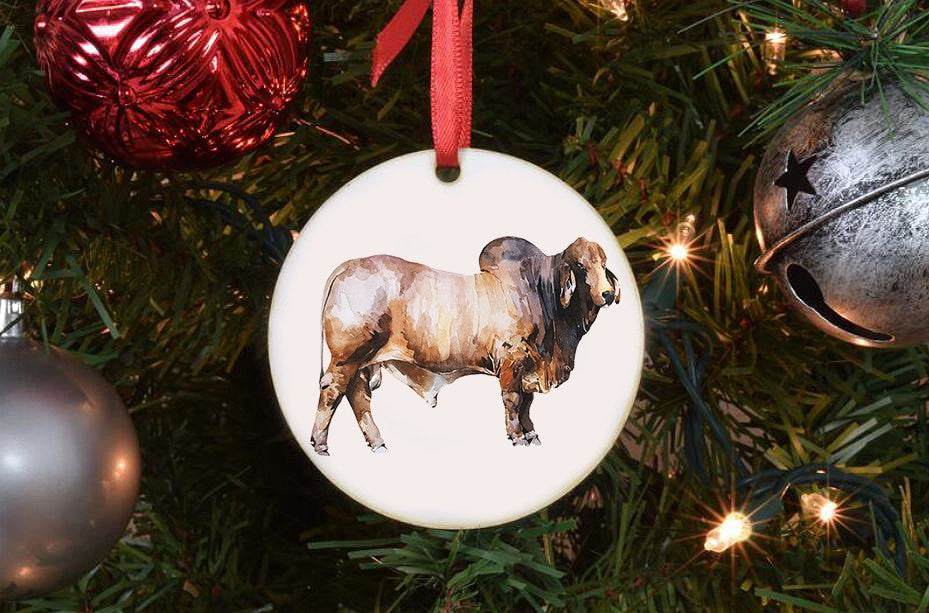Brahman Bull Christmas Ornament | Country Animal Gift | Edswatercolours