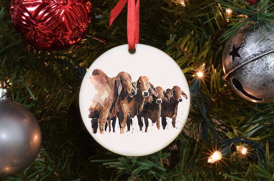 Brahman Cattle Christmas Ornament | Country Animal Gift | Edswatercolours