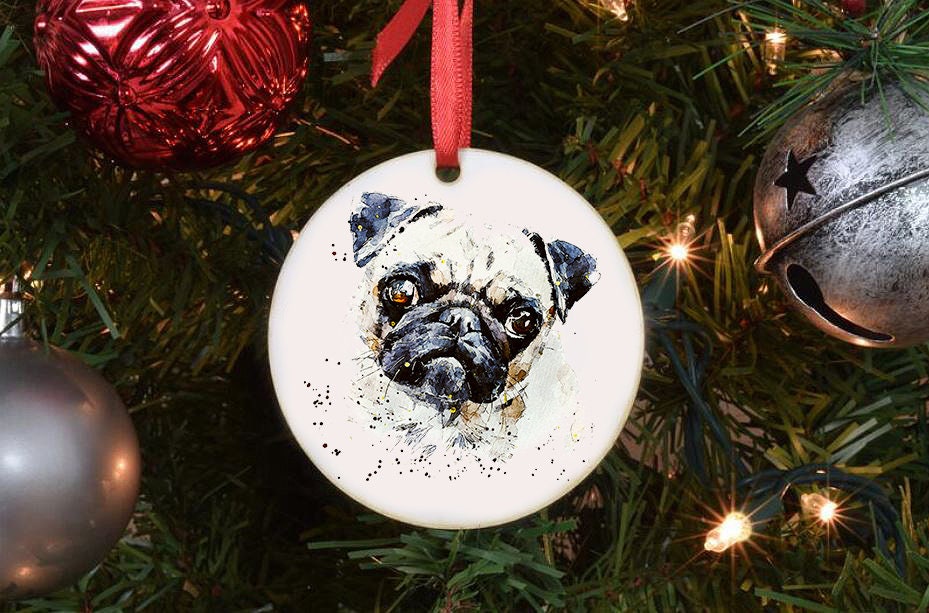 Pug Christmas Ornament | Dog Lover Gift | Edswatercolours