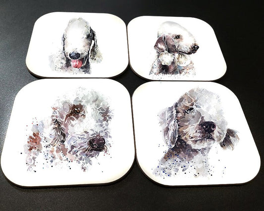 Bedlington Terrier Cork Backed Coasters (Set of 4) | Dog Gift | Edswatercolours