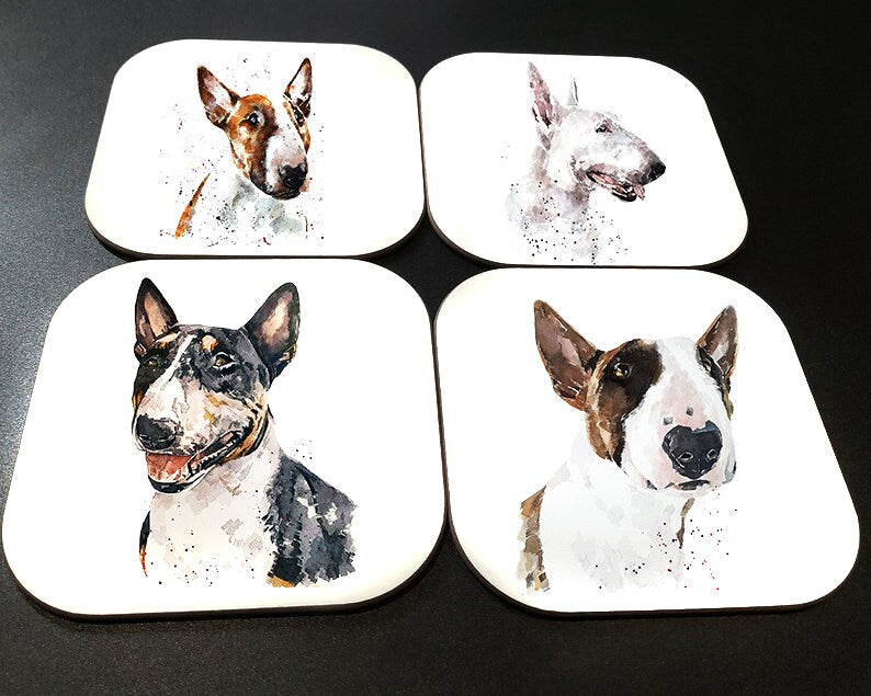 Bull Terrier Cork Backed Coasters (Set of 4) | Dog Gift | Edswatercolours