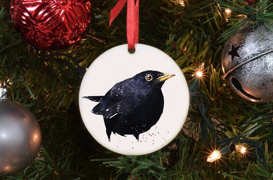 Blackbird Christmas Ornament | Wildlife Gift | Edswatercolours