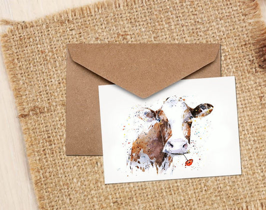 Cow Greeting Card – Cute Farm Animal Card – Blank Inside 4x6 – Birthday, Thank You, Animal Lover Gift