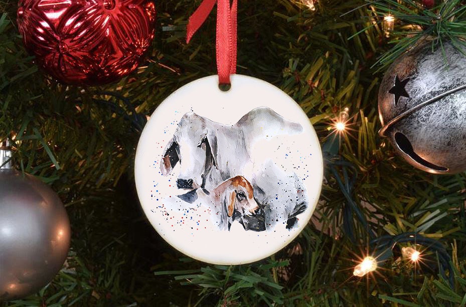 Brahman Cattle II Christmas Ornament | Country Animal Gift | Edswatercolours
